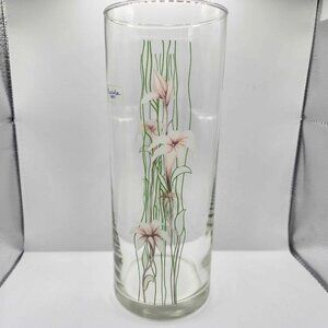 Vintage 1987 Pasabahce Turkish Pink Floral Glass Vase - Made in Turkey